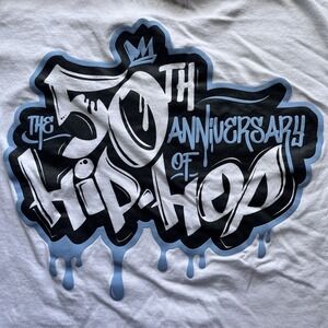 50th Anniversary of Hip-Hop Graphic T-Shirt Mens XL White Graffiti Streetwear‎